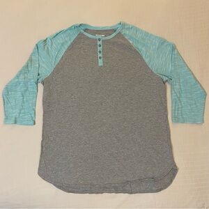 Mossimo Supply Co. Gray and Teal Henley Shirt sz L